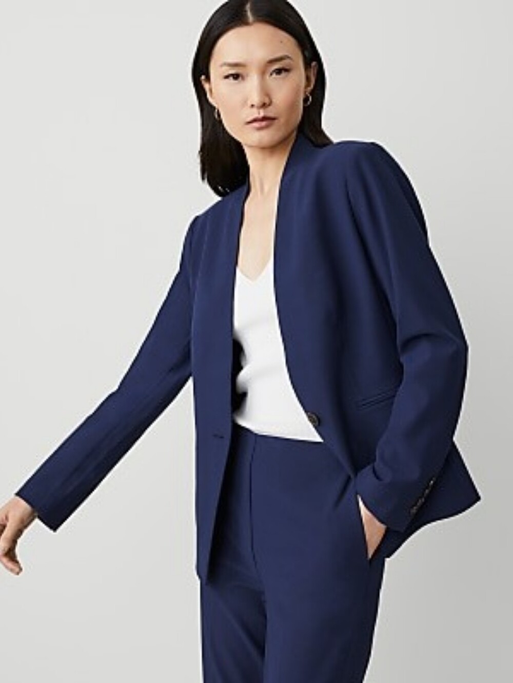 4P Ann Taylor Petites‎ Navy James Scuba Cutaway Blazer